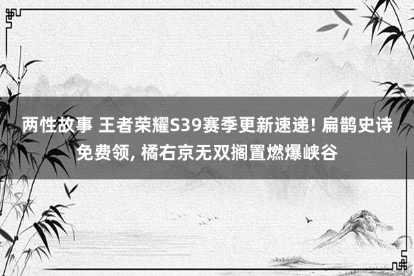 两性故事 王者荣耀S39赛季更新速递! 扁鹊史诗免费领, 橘右京无双搁置燃爆峡谷